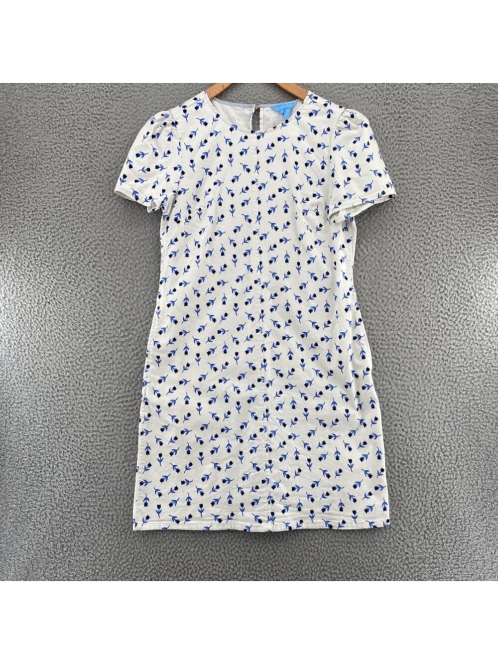 Draper James Dress Womens 4 Blue Floral Denim Shift Short Sleeves Pocket Mini